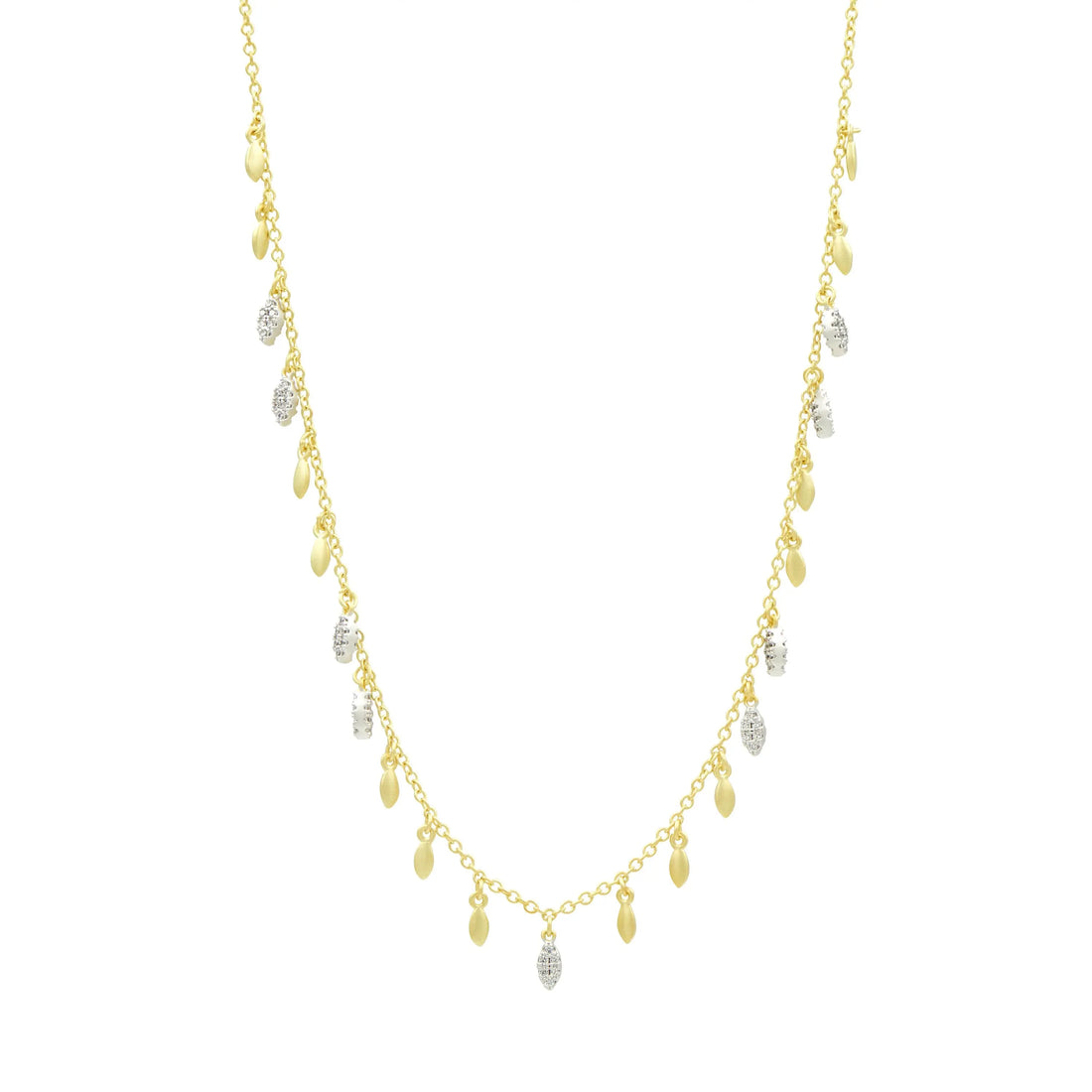 14KGoldandPlatinumonSterlingSilver Fleur Bloom EMPIRE Gold and Pavé Short Chain Necklace Fleur Bloom Empire NECKLACE