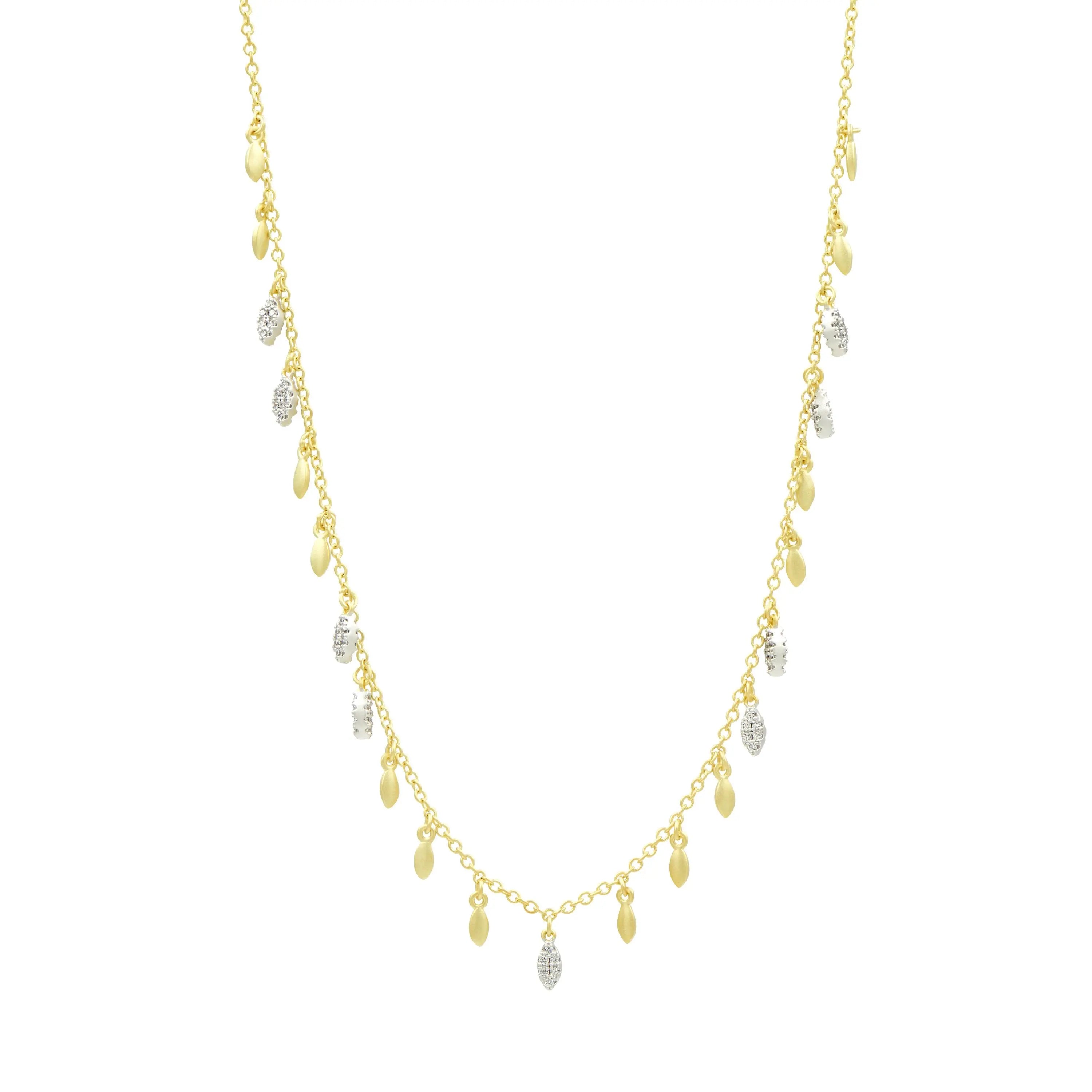 14KGoldandPlatinumonSterlingSilver Fleur Bloom EMPIRE Gold and Pavé Short Chain Necklace Fleur Bloom Empire NECKLACE