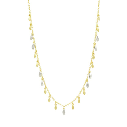 14KGoldandPlatinumonSterlingSilver Fleur Bloom EMPIRE Gold and Pavé Short Chain Necklace Fleur Bloom Empire NECKLACE