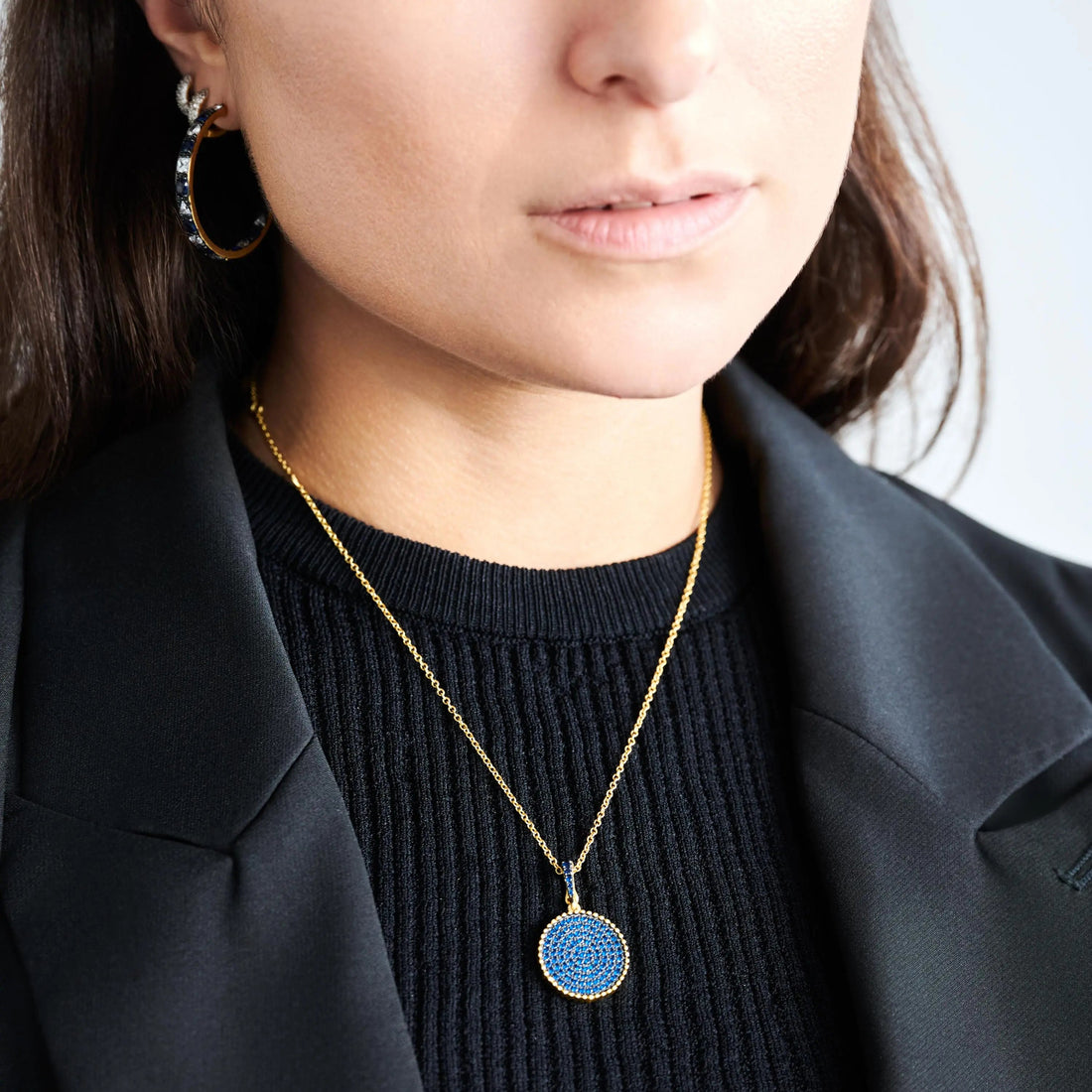  Pavé Disc Pendant Necklace Midnight NECKLACE