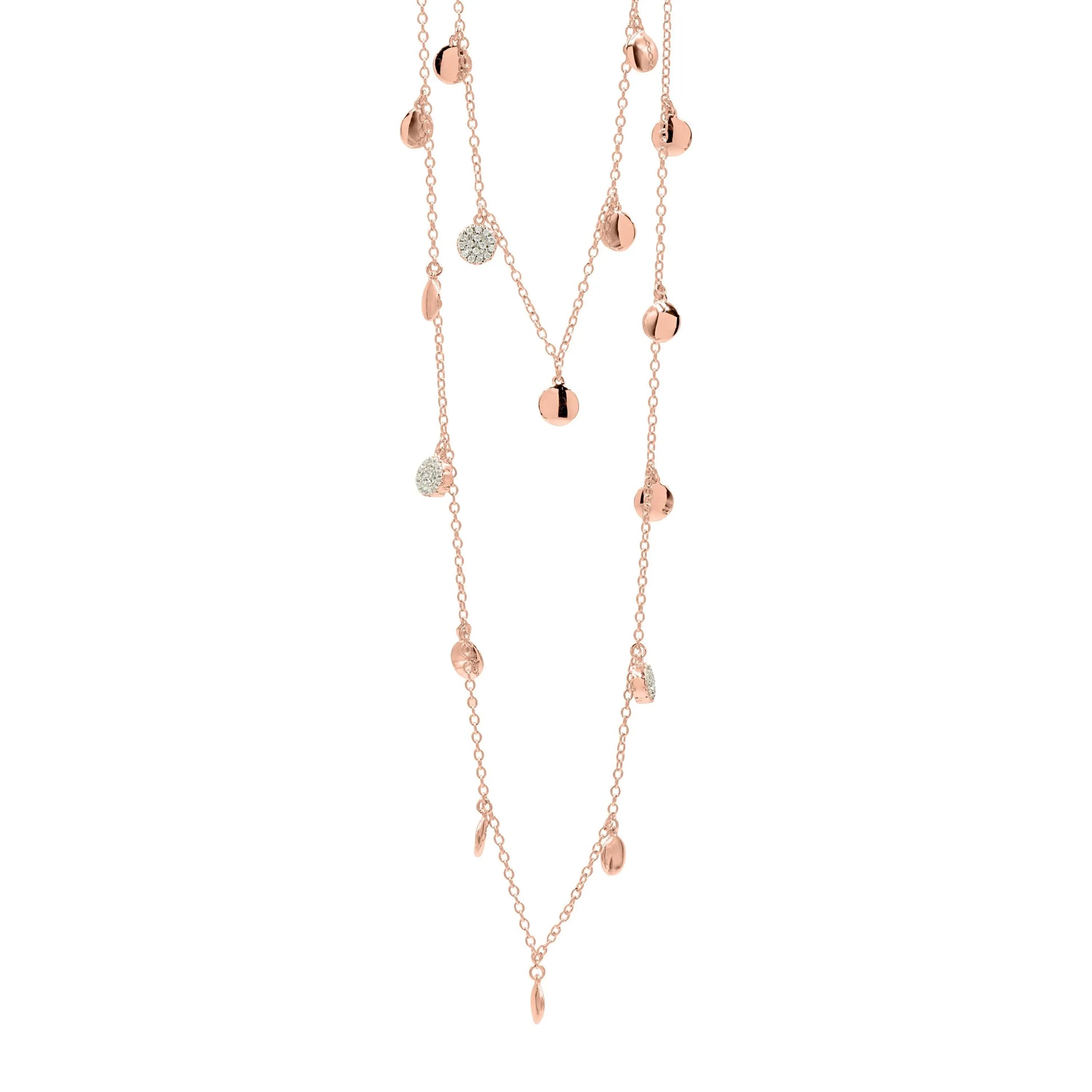 RoseGoldandPlatinumonSterlingSilver Radiance Pavé Droplet 36" Long Necklace Radiance NECKLACE