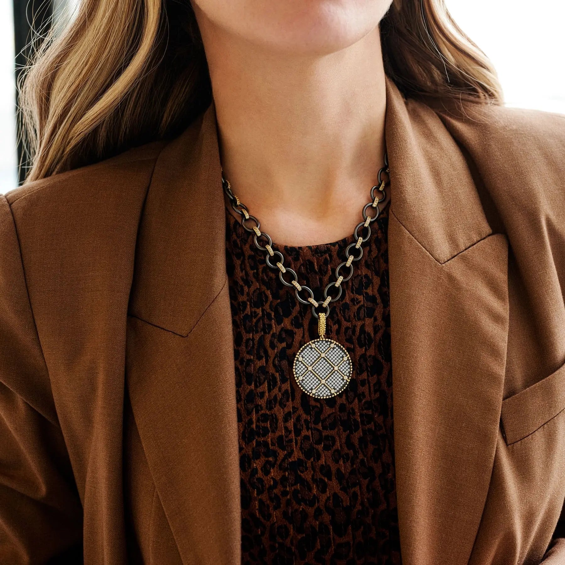 Signature Double Sided Pendant Chain Link Necklace FREIDA ROTHMAN