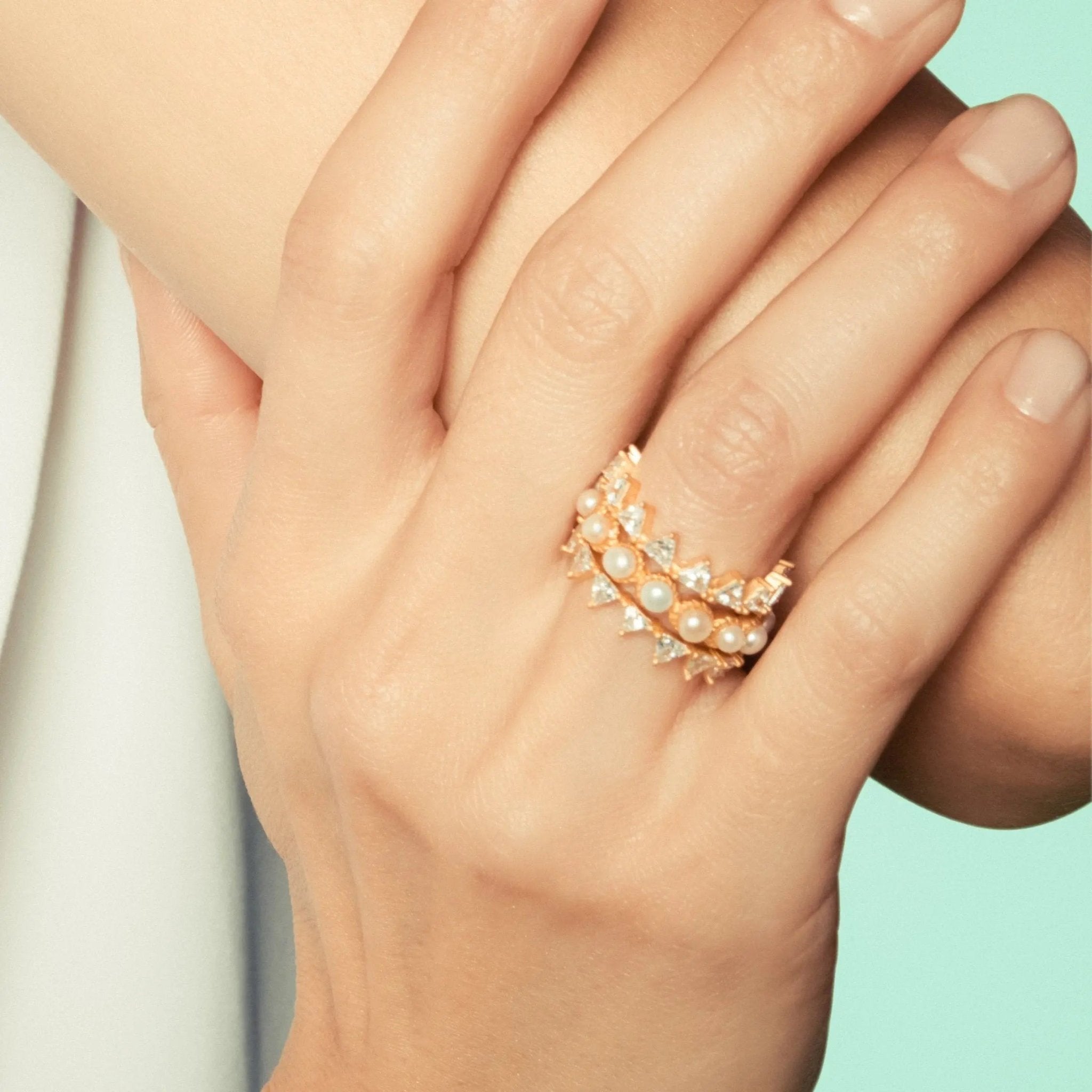 3 Stack Ring with Pearls - FREIDA ROTHMAN