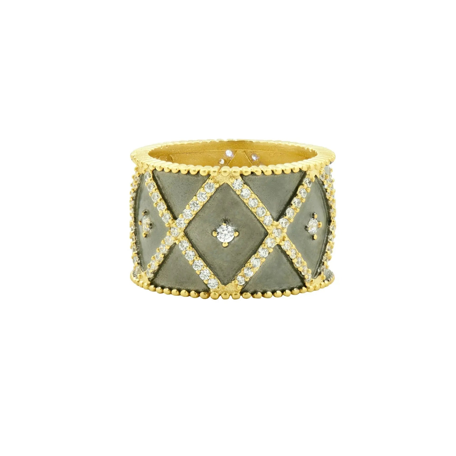 Freida Rothman Geo Stripe Cigar Band Ring Gold Black - Size 8 Women's