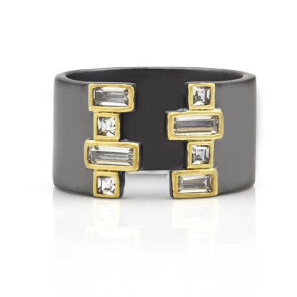 9 FREIDA ROTHMAN Black Signature Cuff Wide Band Ring FREIDA ROTHMAN RING