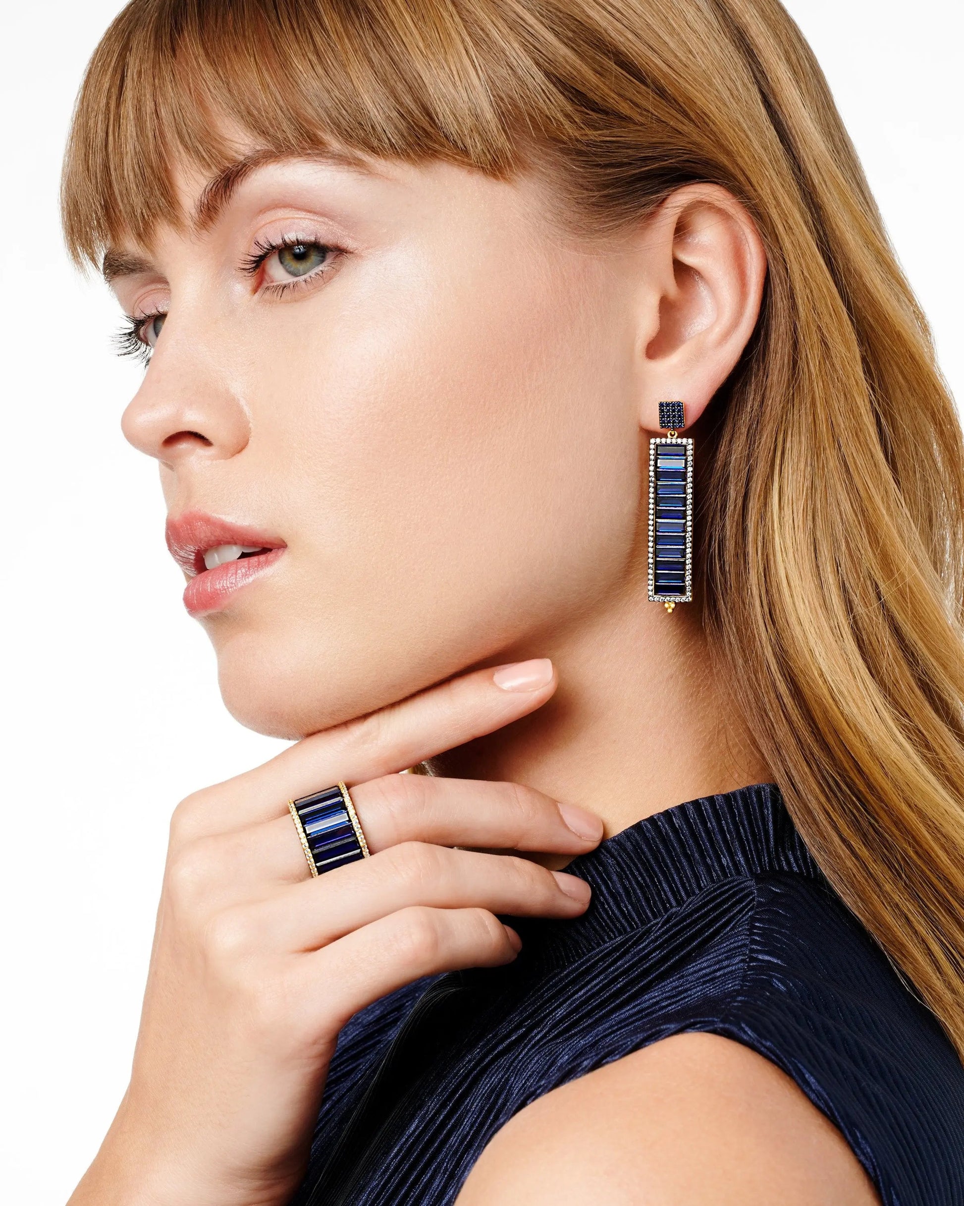  FREIDA ROTHMAN Midnight Blue Baguette Cigar Band Midnight RING