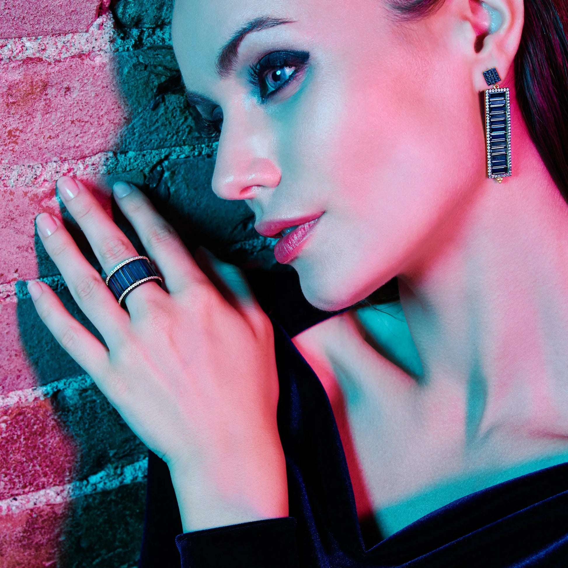  FREIDA ROTHMAN Midnight Blue Baguette Cigar Band Midnight RING