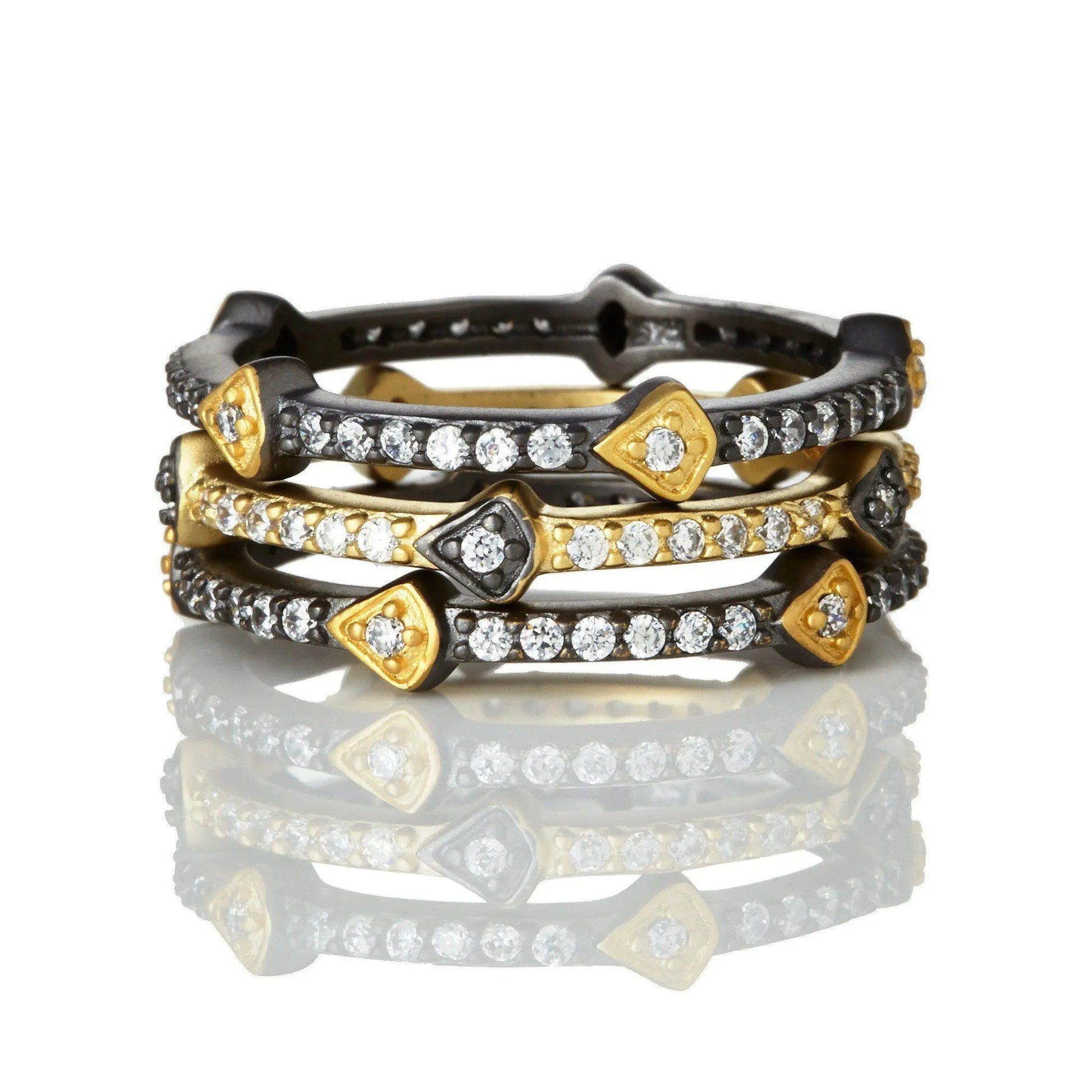 Pavé Thin Bezel Set of 3 Rings - FREIDA ROTHMAN
