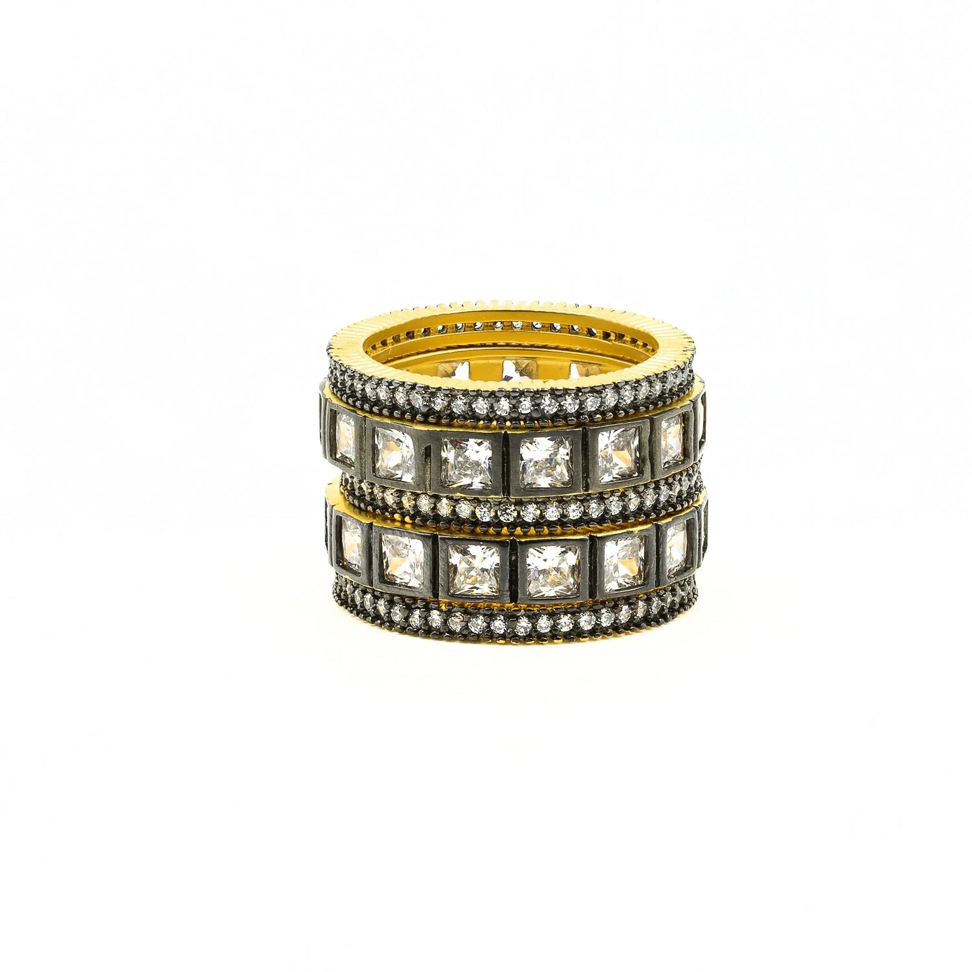 914KGoldandBlackGoldonSterlingSilver Radiance Ring Set FREIDA ROTHMAN RING
