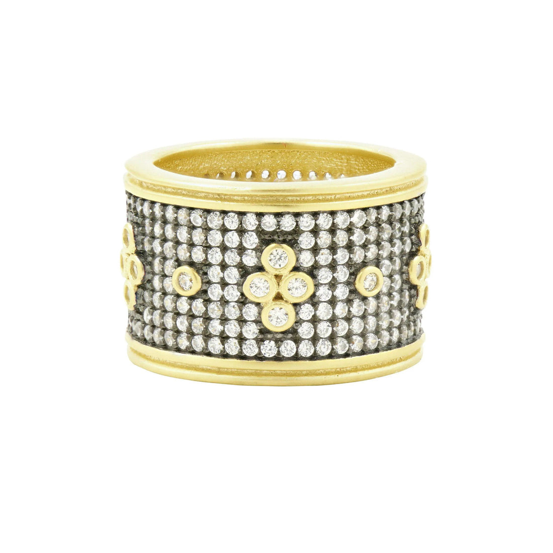 GoldBlack9 Signature Pavé Clover Wide Band Ring Signature RING