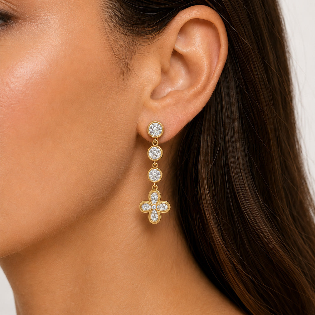 Pavé Clover Drop Earrings