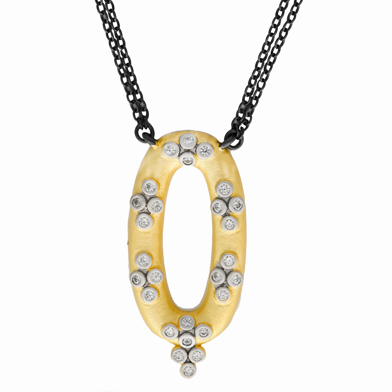 Oval Pendant Double Chain Necklace