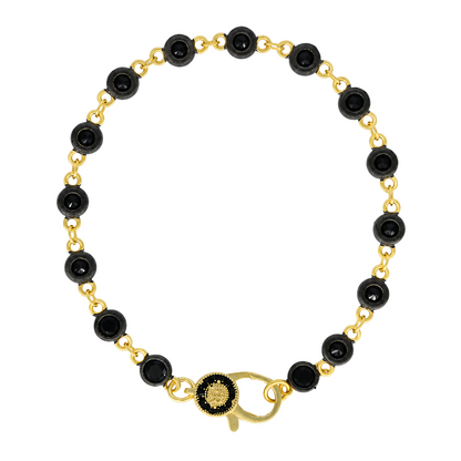 7" Black &amp; Gold Bezel Charm Bar Bracelet