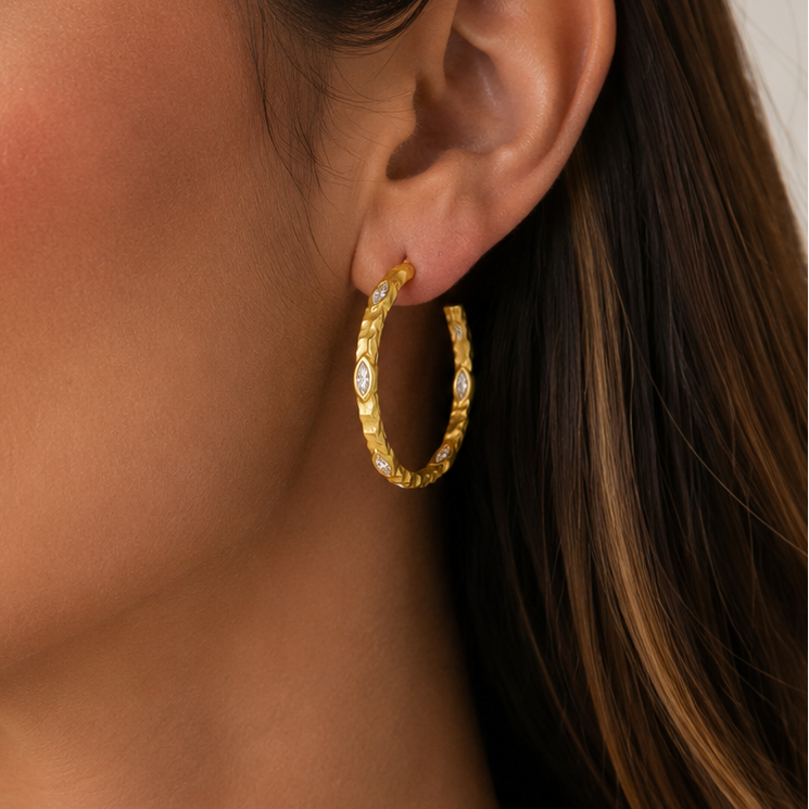 Exclusive Marquise Textured Hoop Earrings