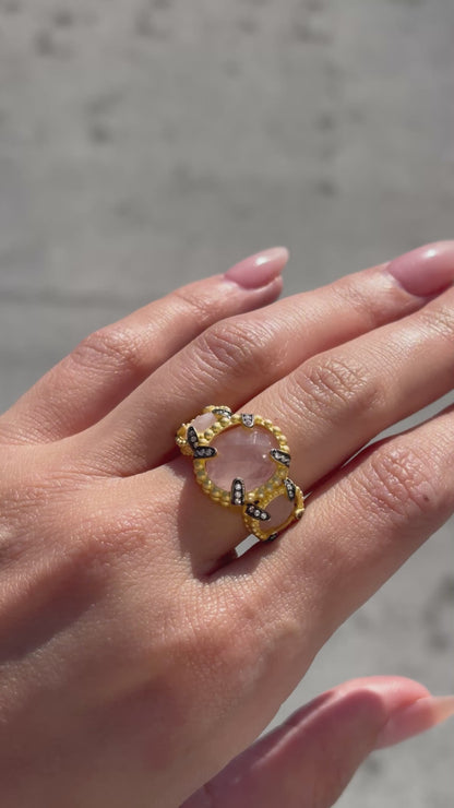 Rose Quartz Cabochon Cocktail Ring