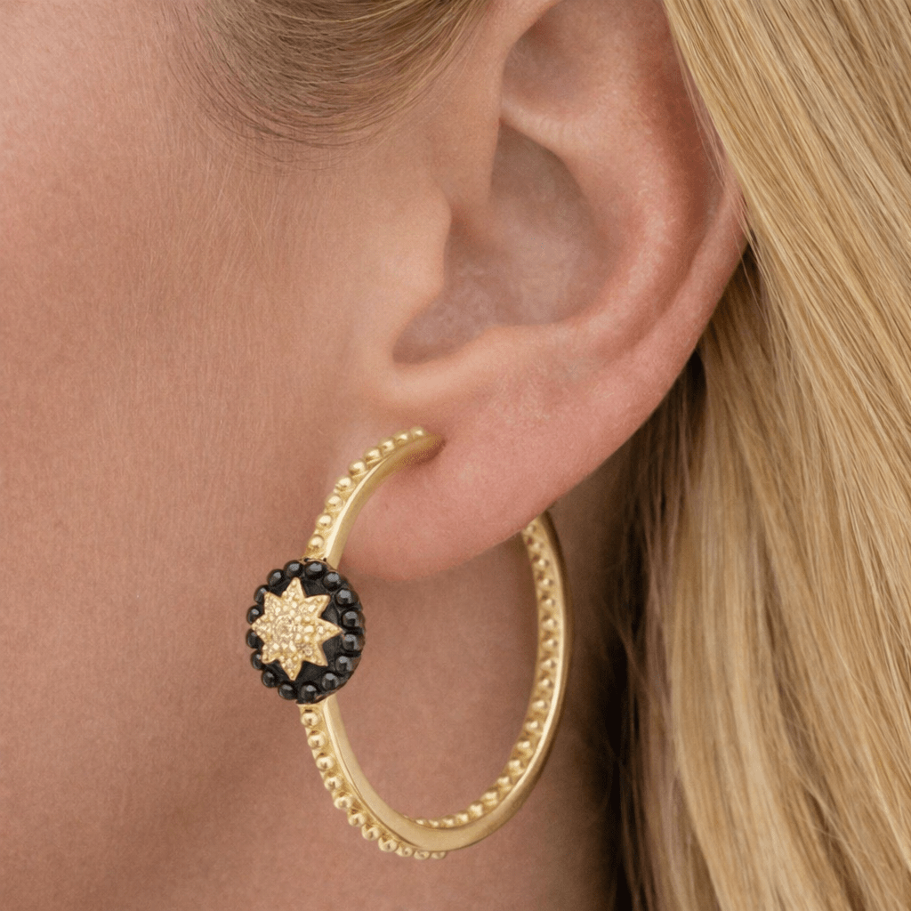 Signature Shining Star Textured Hoop Earrings - FREIDA ROTHMAN