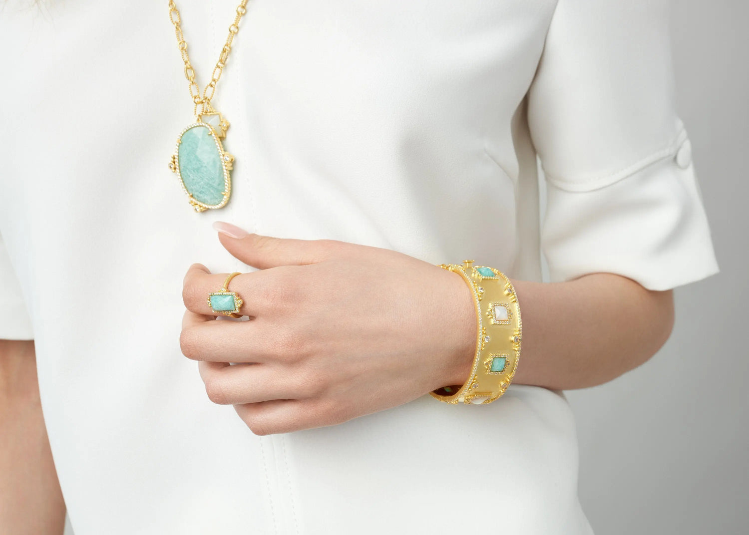 Multi Stone Wide Statement Bracelet