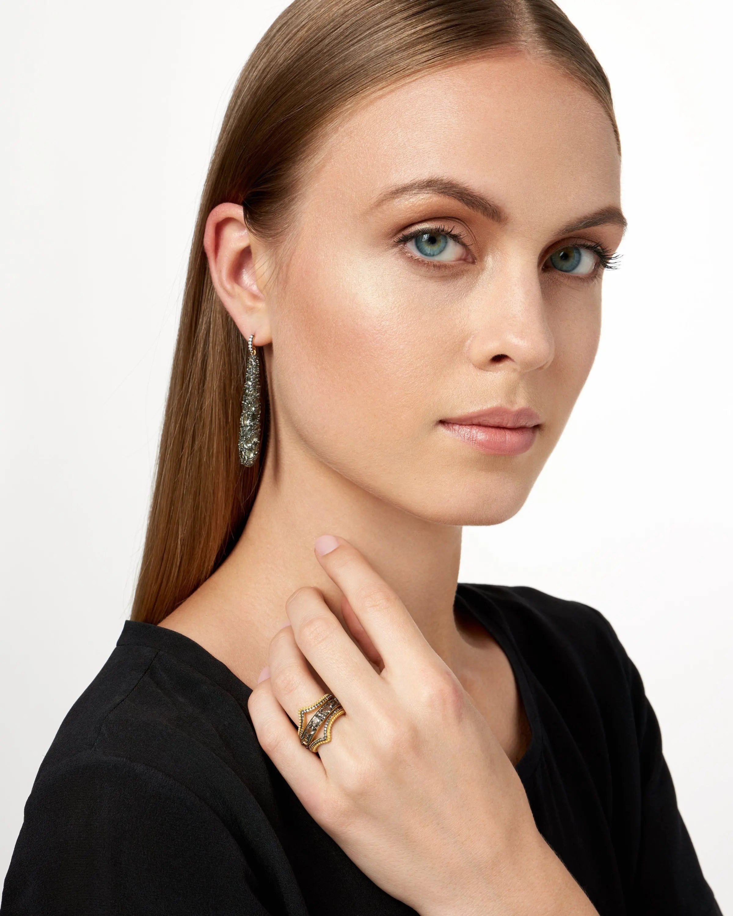 Gilded Cable Double Arc 3-Stack Ring - FREIDA ROTHMAN