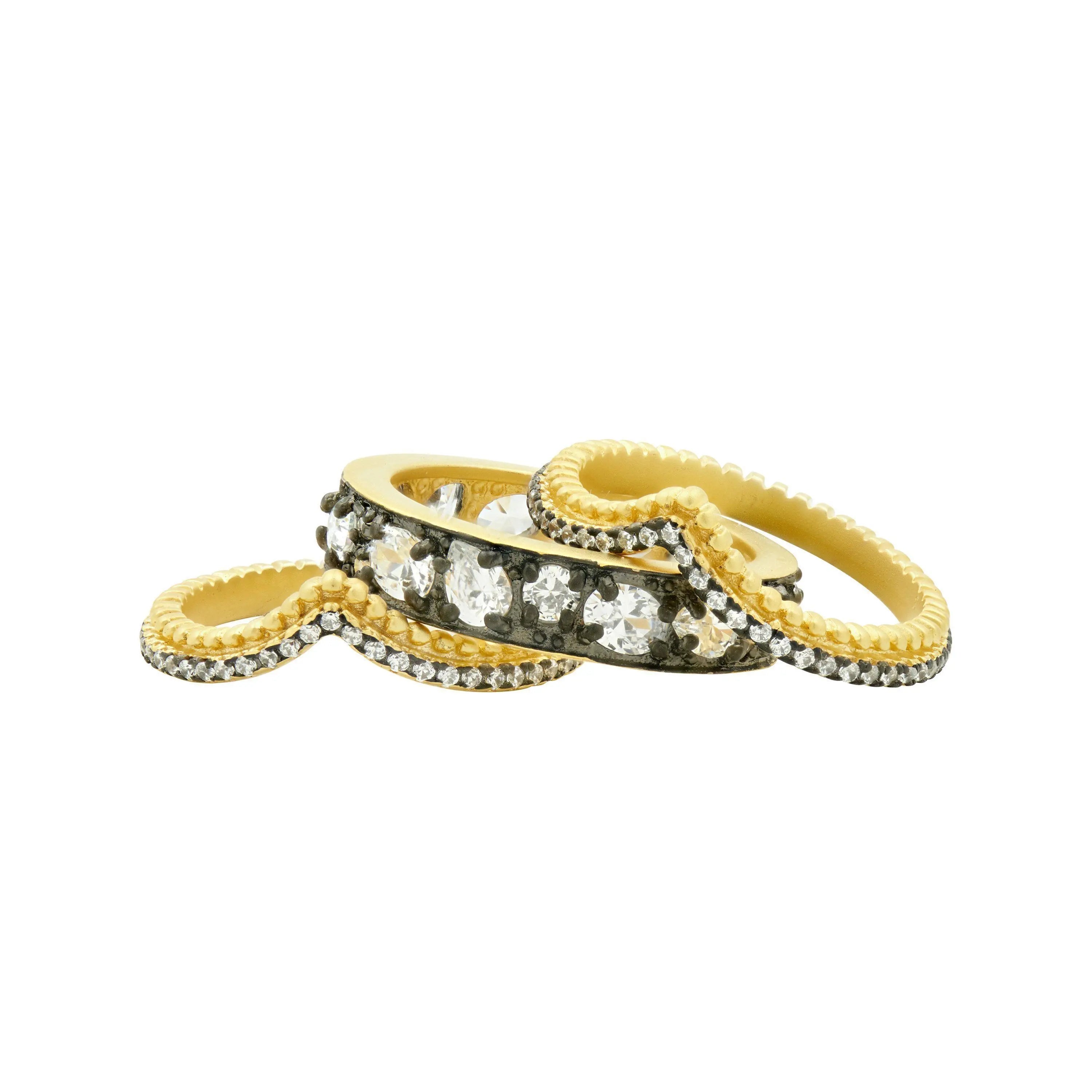 Gilded Cable Double Arc 3-Stack Ring - FREIDA ROTHMAN