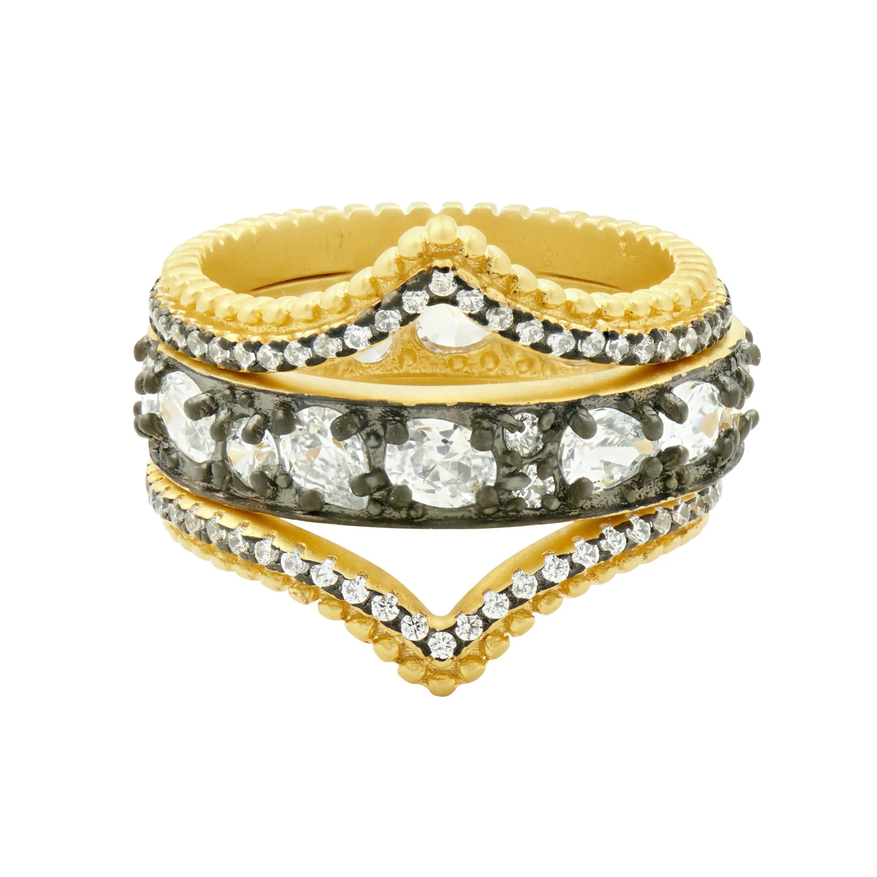 Gilded Cable Double Arc 3-Stack Ring - FREIDA ROTHMAN