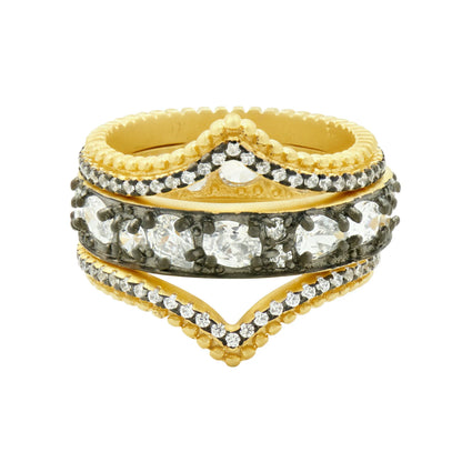 Gilded Cable Double Arc 3-Stack Ring - FREIDA ROTHMAN