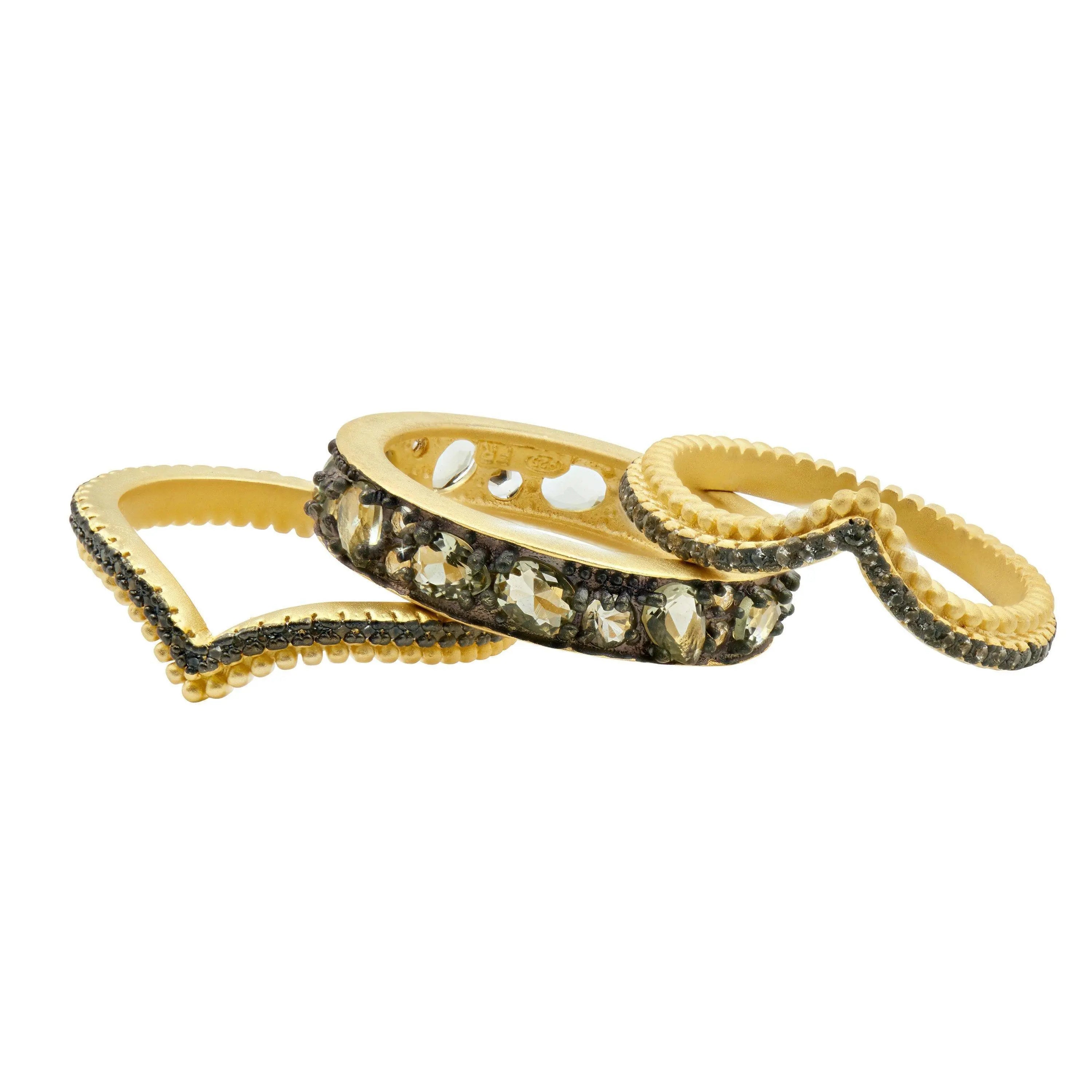 Gilded Cable Double Arc 3-Stack Ring - FREIDA ROTHMAN