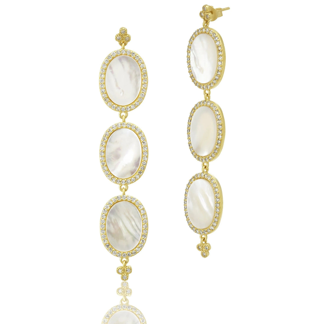 Triple Oval Flat Mother of Pearl Slice Earrings