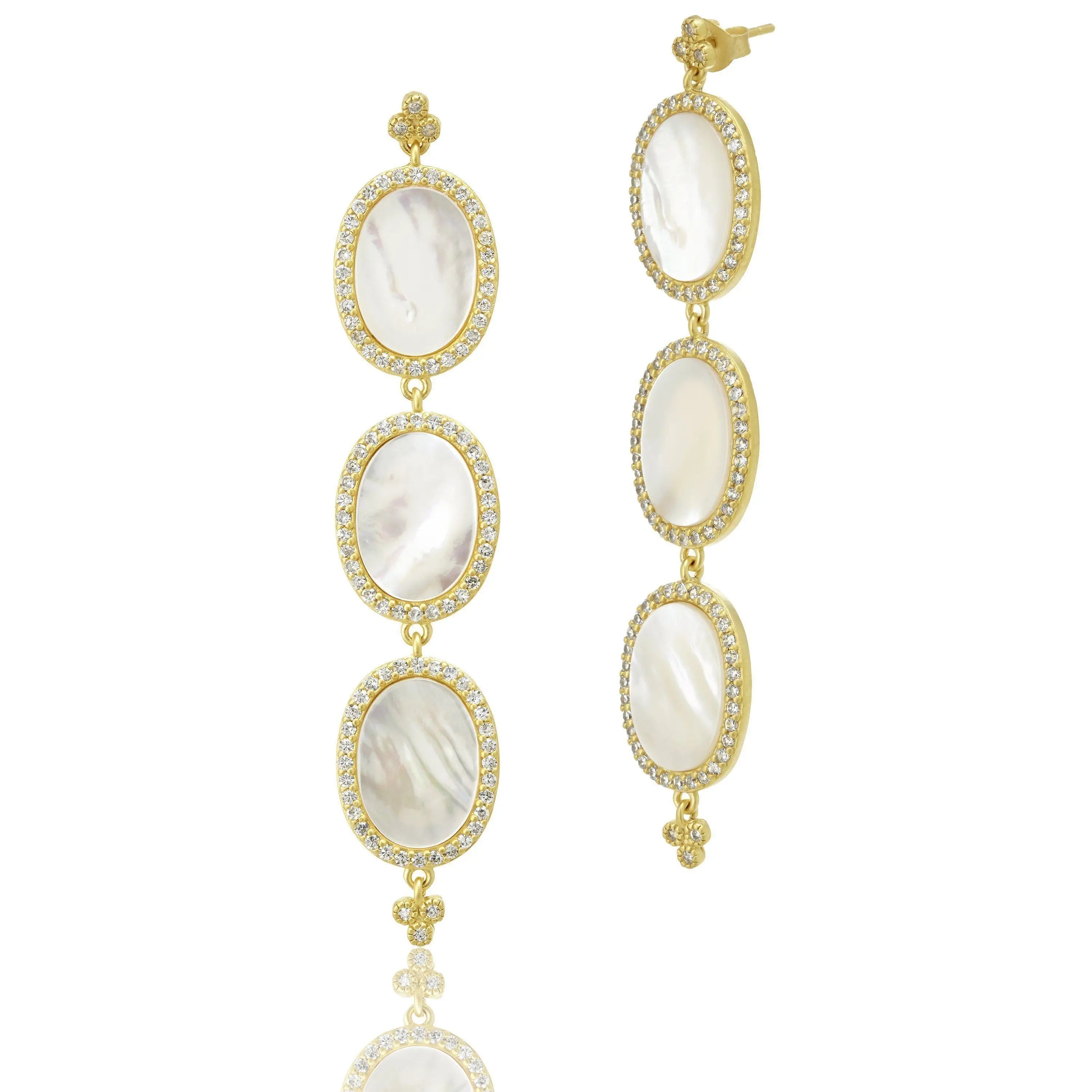 Triple Oval Flat Mother of Pearl Slice Earrings